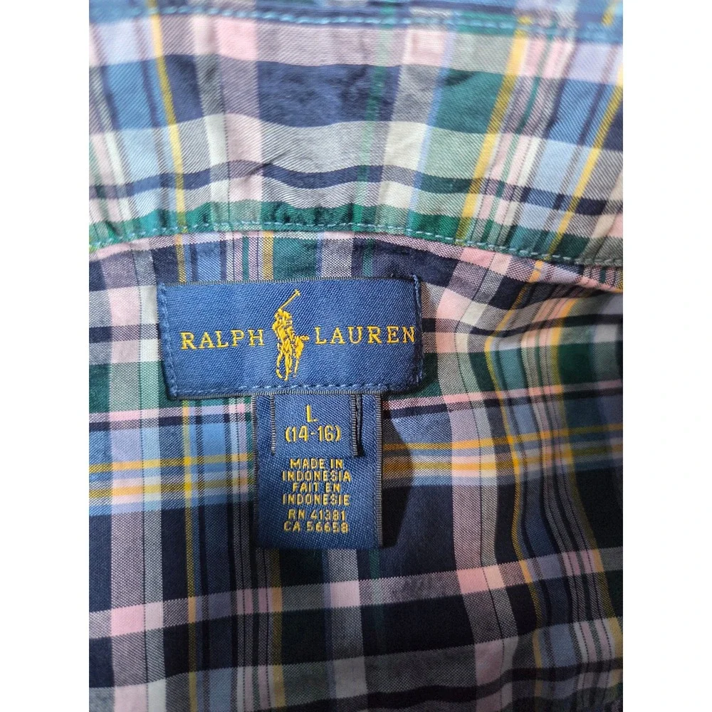 Ralph Lauren Button Down Shirt L 14-16 Multi-Color Kids Plaid Long Sleeve Pony